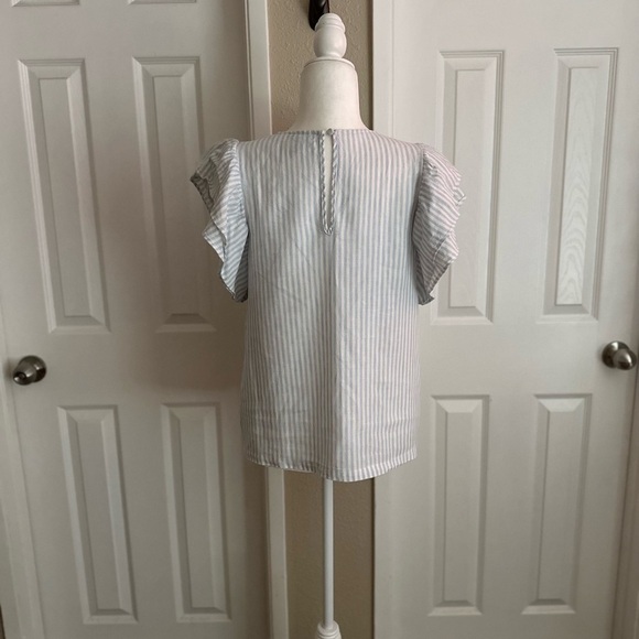 A New Day Stripped Blue/White Ruffled Sleeves Blouse Size: Small - Picture 4 of 7
